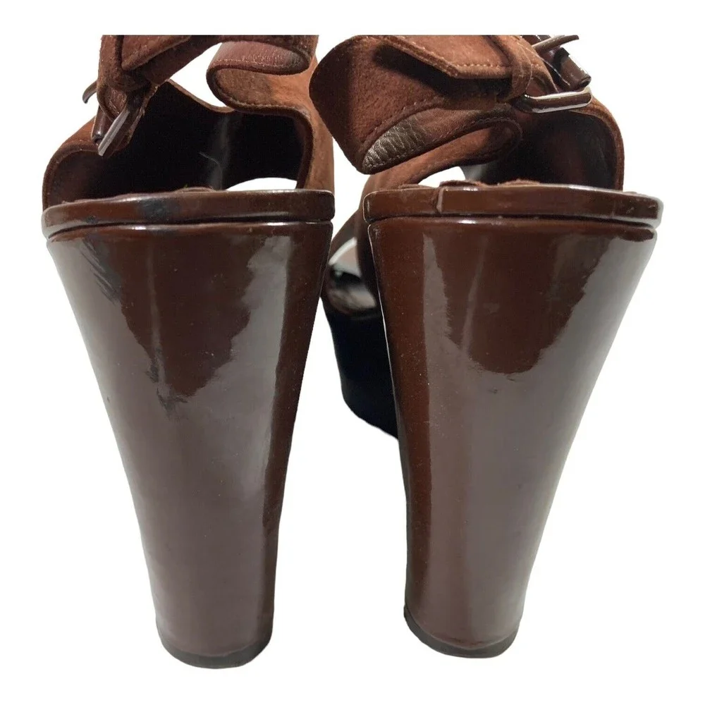 JUICY COUTURE Sandals Women's 9M Brown Suede Leather Platform Heels